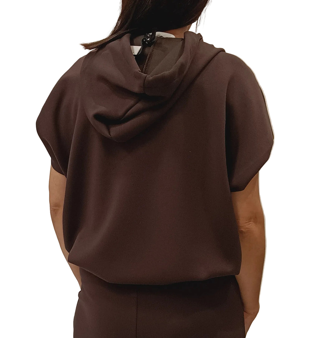 HAVEONE-FELPA SMANICATA CON CAPPUCCIO E SPALLINI