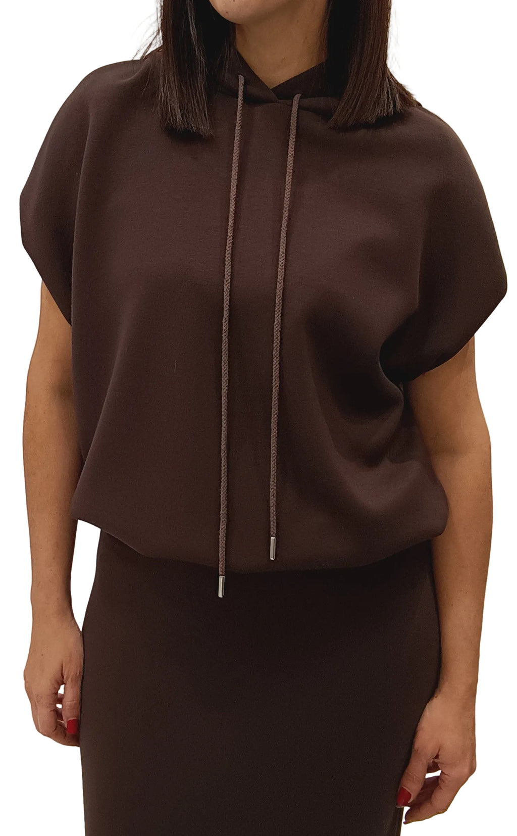 HAVEONE-FELPA SMANICATA CON CAPPUCCIO E SPALLINI